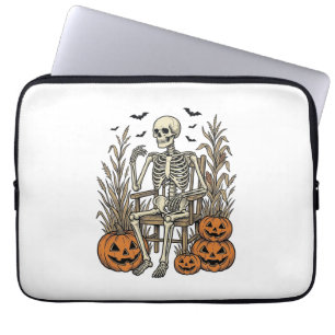 Vintage Skeleton and Pumpkins Halloween Shirt Desi Laptop Sleeve