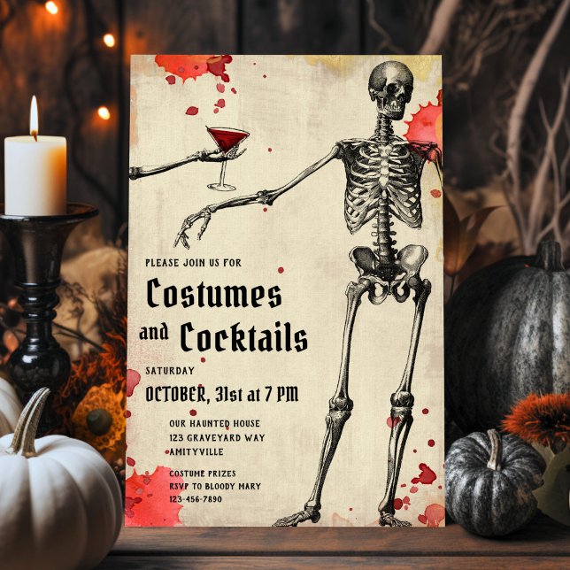 Vintage Skeleton Bloody Adult Halloween Invite (Creator Uploaded)