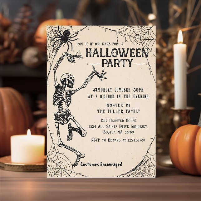 Vintage Skeleton Cocktail Adult Halloween Party  Invitation (Creator Uploaded)