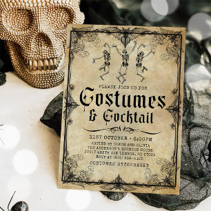 Vintage Skeleton Costumes & Cocktail Halloween  Invitation