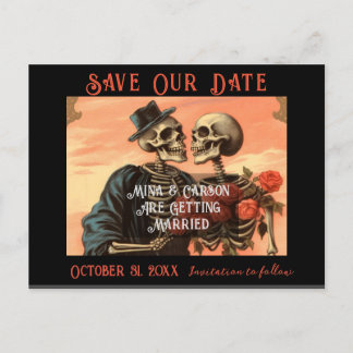 Vintage Skeleton Couple Goth Save the Date Announcement Postcard