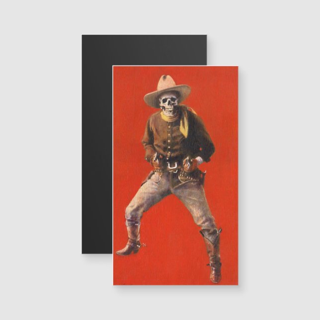 Vintage Skeleton Cowboy Business Card Magnet (Front/Back)
