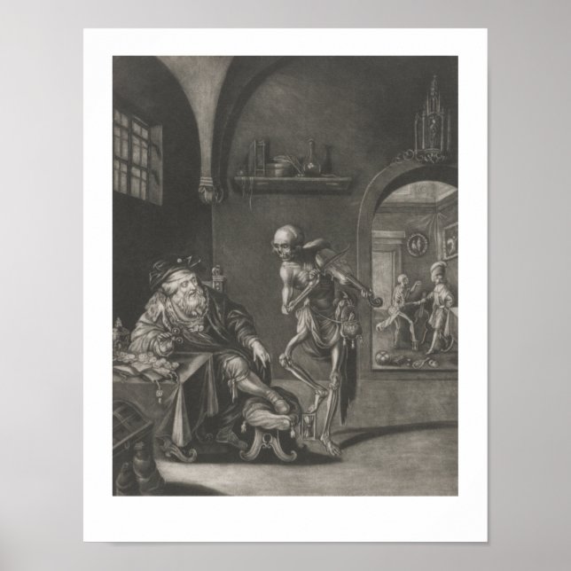 Vintage Skeleton Death Playing Violin Skull Music Poster (Front)