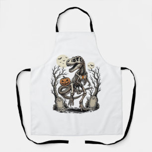 Vintage Skeleton Dinosaur Halloween Graveyard Desi Apron