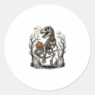 Vintage Skeleton Dinosaur Halloween Graveyard Desi Classic Round Sticker