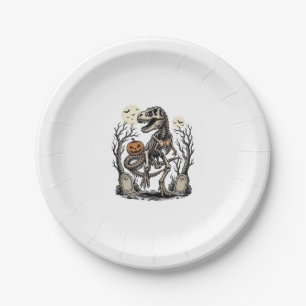 Vintage Skeleton Dinosaur Halloween Graveyard Desi Paper Plate