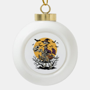 Vintage Skeleton Dinosaur Halloween Shirt Design_1 Ceramic Ball Christmas Ornament