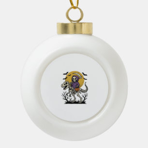 Vintage Skeleton Dinosaur Halloween Shirt Design ( Ceramic Ball Christmas Ornament