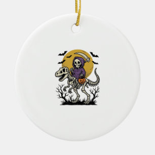 Vintage Skeleton Dinosaur Halloween Shirt Design ( Ceramic Ornament