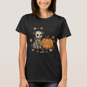 Vintage Skeleton Dog Halloween Pumpkin T-shirt