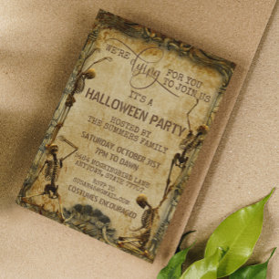 Vintage Skeleton Dying For You Halloween Party   Invitation