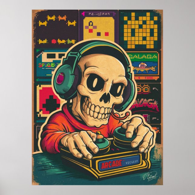 Vintage Skeleton Gaming Lover  Poster (Front)