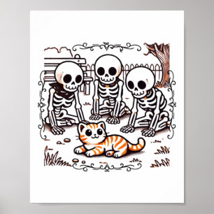Vintage Skeleton Gathering Sticker  Poster