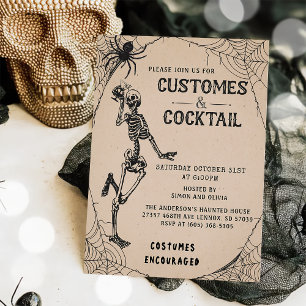 Vintage Skeleton Halloween Costumes & Cocktail  Invitation