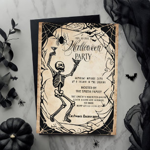 Vintage Skeleton Halloween Party Invitation Goth
