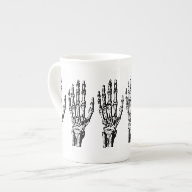 Vintage skeleton hand pattern bone china mug (Front Left)