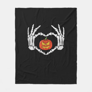 Vintage Skeleton Hands Heart Pumpkin Autumn Hallow Fleece Blanket