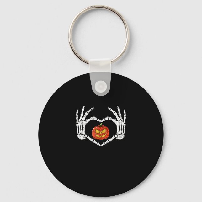 Vintage Skeleton Hands Heart Pumpkin Autumn Hallow Key Ring (Front)