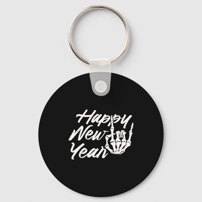 Vintage Skeleton Happy New Year Eve  Key Ring (Front)