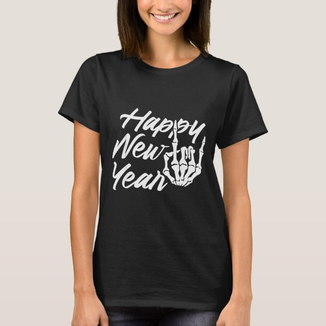 Vintage Skeleton Happy New Year Eve  T-Shirt (Front)