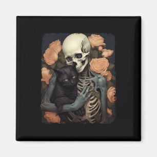 Vintage Skeleton Holding A Black Cat Halloween Got Magnet