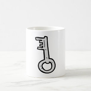 Vintage Skeleton Key Hand-Drawn Silver Antique Coffee Mug