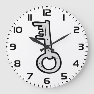 Vintage Skeleton Key Hand-Drawn Silver Antique Large Clock