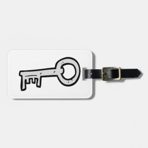 Vintage Skeleton Key Hand-Drawn Silver Antique Luggage Tag