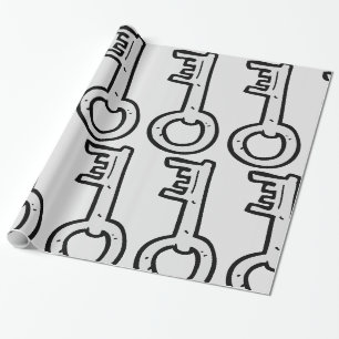 Vintage Skeleton Key Hand-Drawn Silver Antique Wrapping Paper