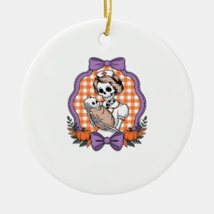 Vintage Skeleton Nurse and Baby � Cute Halloween R Ceramic Ornament