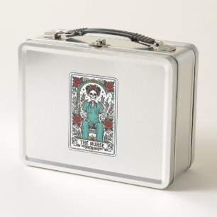 Vintage Skeleton Nurse Tarot Card Shirt Design_1 Metal Lunch Box