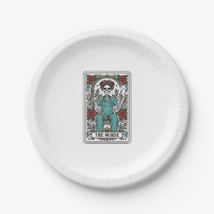 Vintage Skeleton Nurse Tarot Card Shirt Design_1 Paper Plate