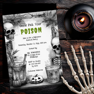 Vintage Skeleton Poison Cocktail Halloween Party Invitation