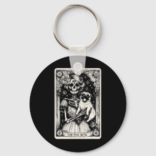 Vintage Skeleton Pug Mum Tarot Card Witchy Vibes P Key Ring