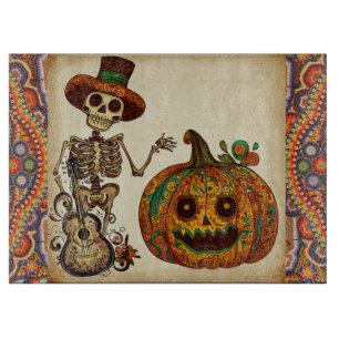 Vintage Skeleton/Pumpkin Day of the Dead Cutting Board