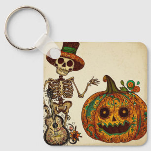 Vintage Skeleton/Pumpkin Day of the Dead Key Ring