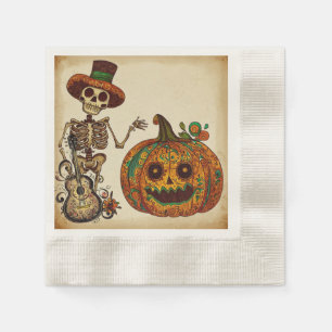 Vintage Skeleton/Pumpkin Day of the Dead Napkin