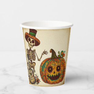 Vintage Skeleton/Pumpkin Day of the Dead Paper Cups