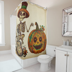 Vintage Skeleton/Pumpkin Day of the Dead Shower Curtain