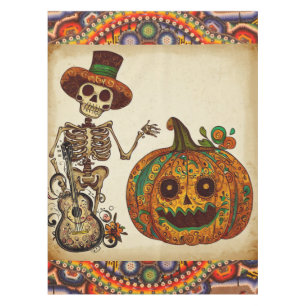 Vintage Skeleton/Pumpkin Day of the Dead Tablecloth
