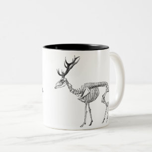 Vintage skeleton reindeer happy holidays text Two-Tone coffee mug
