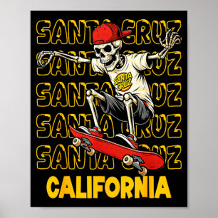 Vintage skeleton skateboard santa cruz california poster