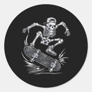 Vintage Skeleton Skateboarding Funny Halloween Classic Round Sticker