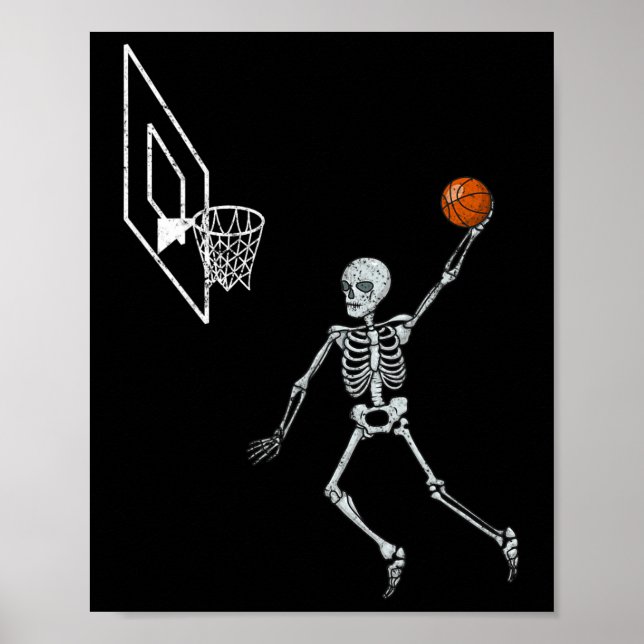 Vintage Skeleton Sketll Player Dunking Hoop Hallow Poster (Front)