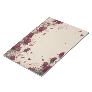 Vintage Skeleton Skull Love Red Rose Collage Notepad