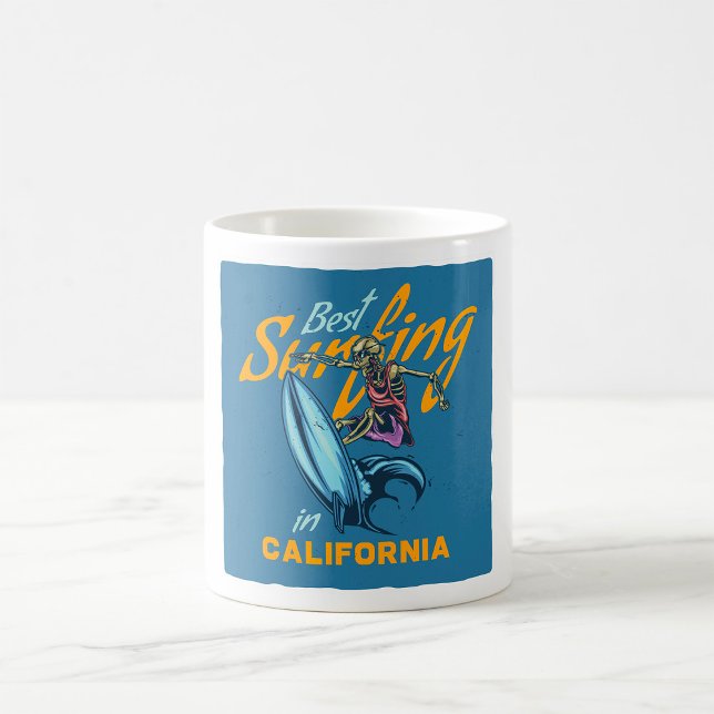 Vintage Skeleton Surfing California Beach Coffee Mug (Creator Uploaded)