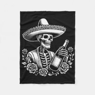 Vintage Skeleton Tequila Mexico Dia De Los Muertos Fleece Blanket