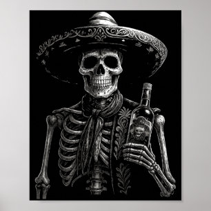 Vintage Skeleton Tequila Mexico Dia De Los Muertos Poster