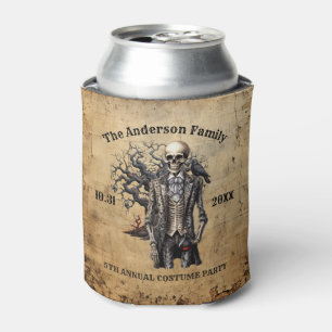 Vintage Skeleton Tree Old Paper Halloween Party Can Cooler