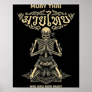 Vintage Skeleton Wai Kru Ram Muay Thai Gym Boxing Poster